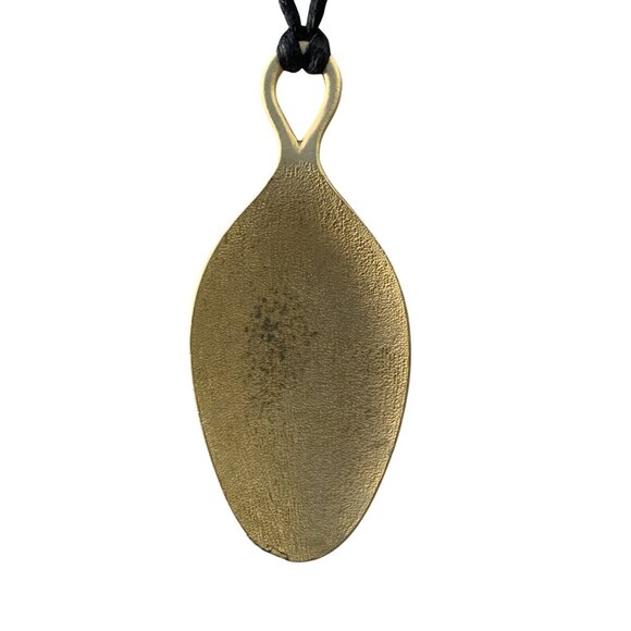 Gold Tone Pendant Necklace With Abstract Design On Black Nylon Cord (1368) - Picture 3 of 3